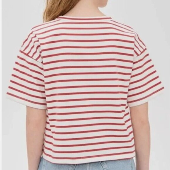 MADEWELL Women’s Red Striped Boxy Tee Shirt Crewneck Cotton Top Size L - Picture 2 of 6